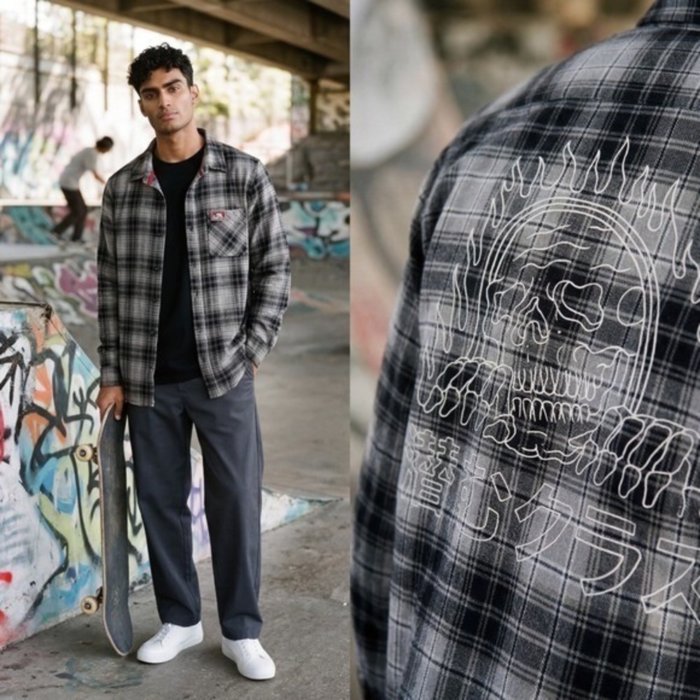 Lurking Class Sketchy Tank Flannel Shirt Mens XS Plaid‎ Skull grunge skat goth